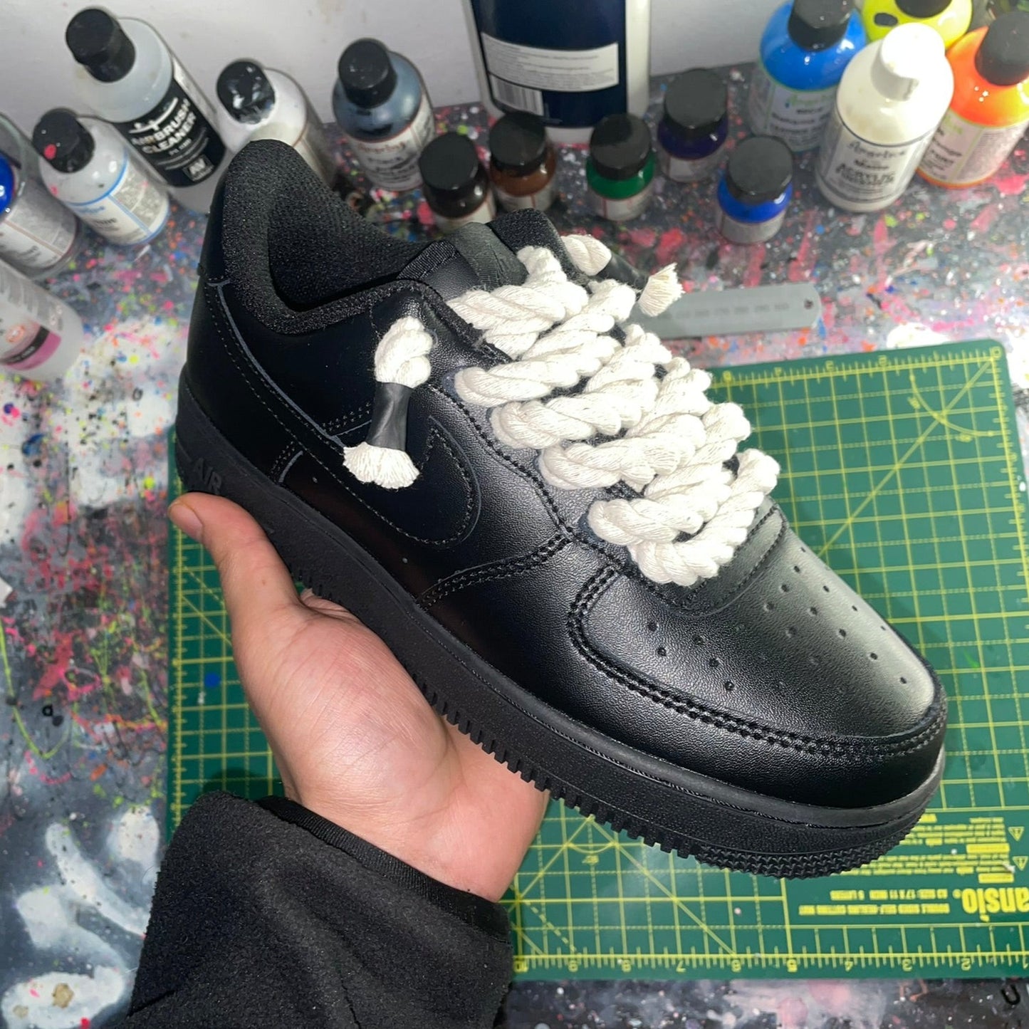 Black rope laces AF1. #custom - robz.sneakers.custom